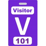 Custom Printed Numbered Purple PVC Visitor Badges + Strap Clips - 10 pack